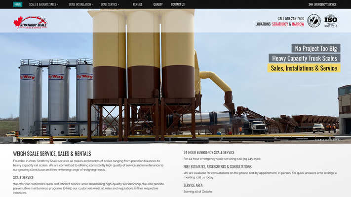 Web design by Mike Cygalski of digibee.net. Strathoy Ontario based Strathroy Scale Inc.'s homepage design screenshot.