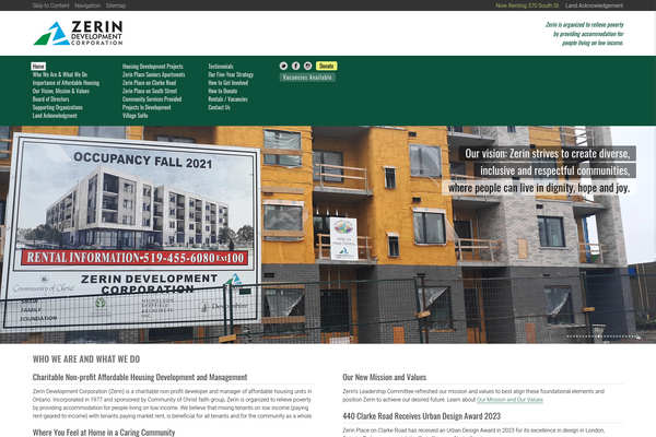 Website design by Mike Cygalski of digibee.net. London based Zerin Development Corporation  website homepage screenshot - alternative slide.